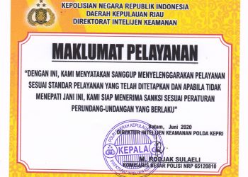 Maklumat Pelayanan SKCK Ditintelkam Polda Kepri