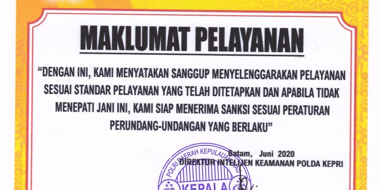 Maklumat Pelayanan SKCK Ditintelkam Polda Kepri