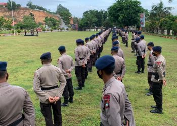 Satuan Brimob Polda Kepri Gelar Apel Kesiapsiagaan Pengamanan Hari Raya Idul Fitri 1442 Hijriah Operasi Ketupat Seligi 2021