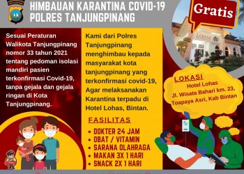 Cegah Penyebaran Covid-19, Polres Tanjungpinang Imbau Masyarakat Terkonfirmasi Covid-19 Isolasi Terpadu di Hotel Lohas