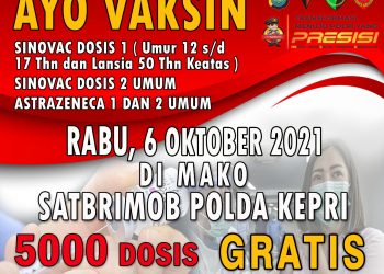 Satbrimob dan Biddokes Polda Kepri akan Menggelar Vaksinasi Massal Kembali