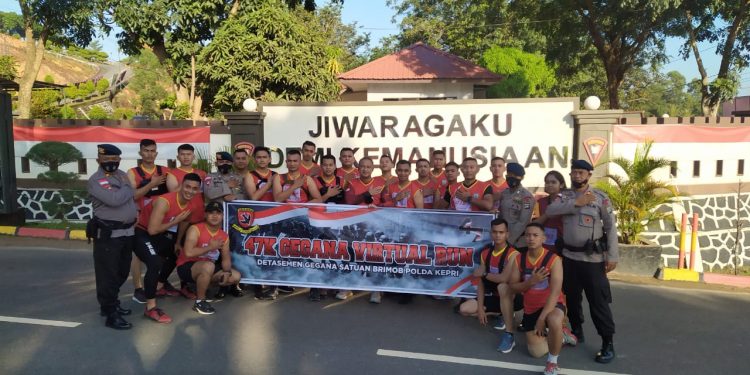 Jelang HUT Gegana Ke-47, Brimob Polda Kepri Ikuti Kompetisi Virtual Run