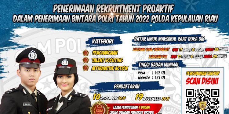 Polda Kepri Buka Rekrutmen Proaktif Penerimaan Bintara Polri Tahun Anggaran 2022