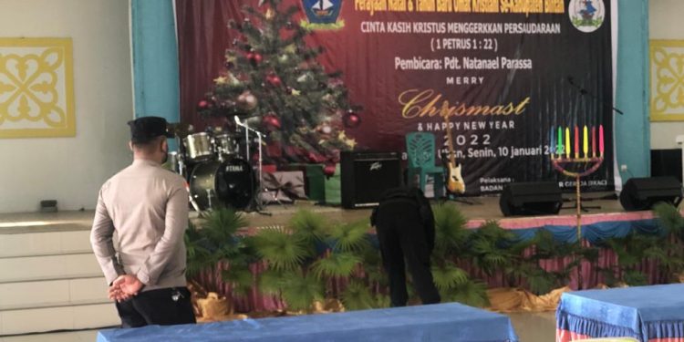 Ciptakan Rasa Aman, Polres Bintan Amankan Perayaan Natal 2021 dan Tahun Baru 2022 Bersama di Gedung Nasional Tanjung Uban