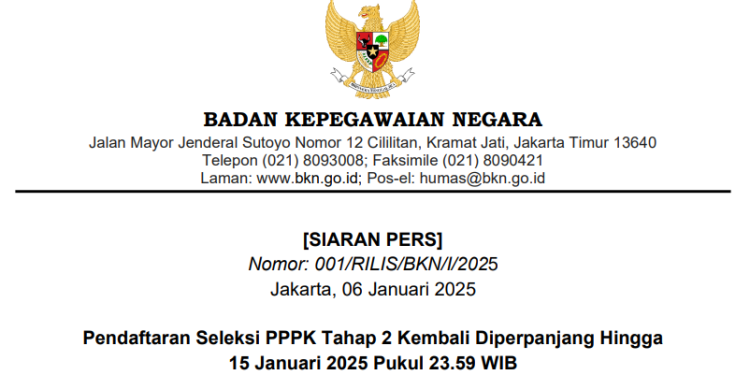 BKN Perpanjang Pendaftaran Seleksi PPPK 2024 Tahap 2 hingga 15 Januari 2025